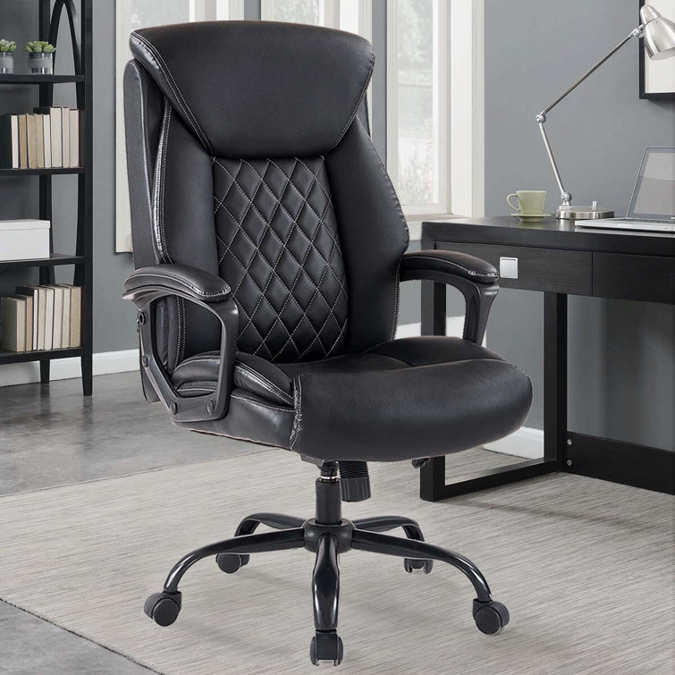 Adryan High Back Faux Leather Ergonomic Executive Swivel Office Chair With Wheels Arms Lumbar Support